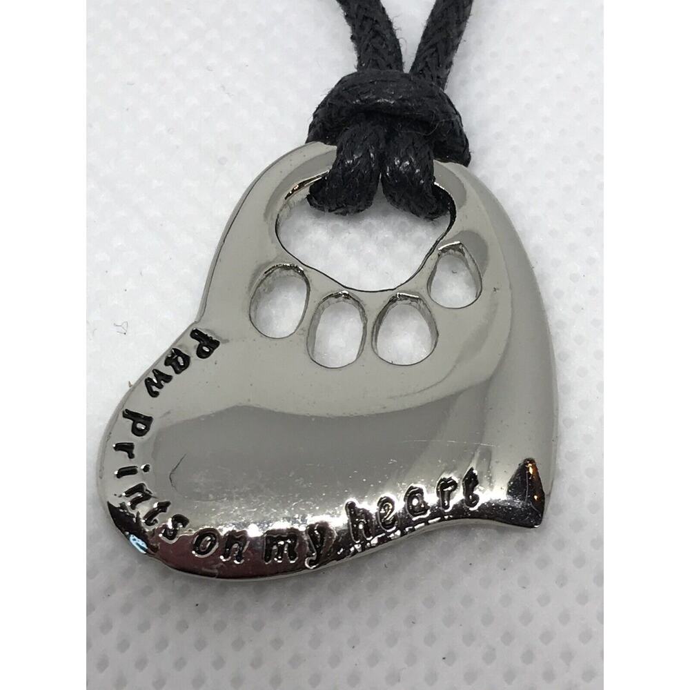 Paw Prints on My Heart Necklace with Charm (16"+3") 1" Heart Charm Pendant - Picture 4 of 8